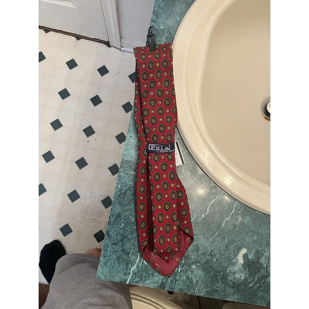 Polo Ralph Lauren Tie Mens VTG 90s Geometric Handmade USA